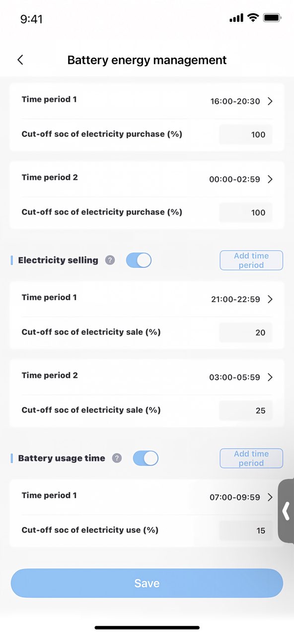 ESY SUNHOME APP customized battery energy management screen