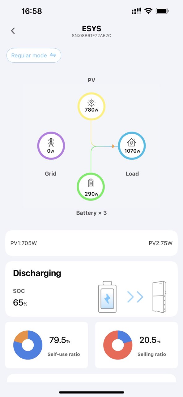 ESY SUNHOME APP energy flow diagram screen