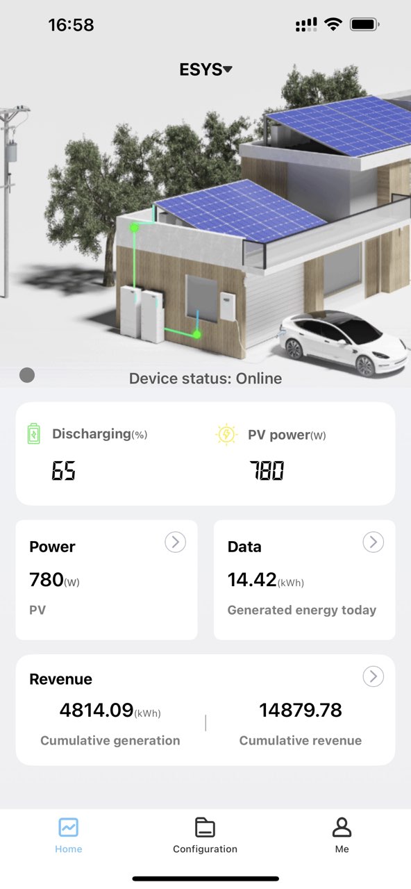 ESY SUNHOME APP real-time monitoring screen