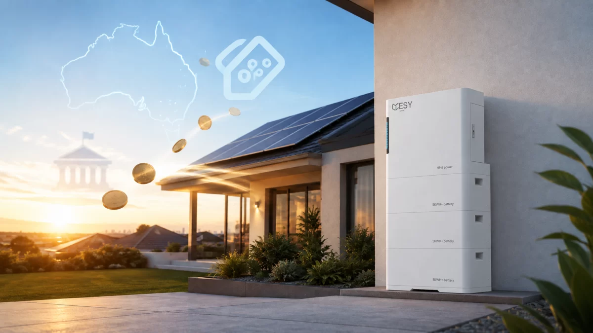 Australian home with rooftop solar and modular home battery for 2026 battery rebate payback