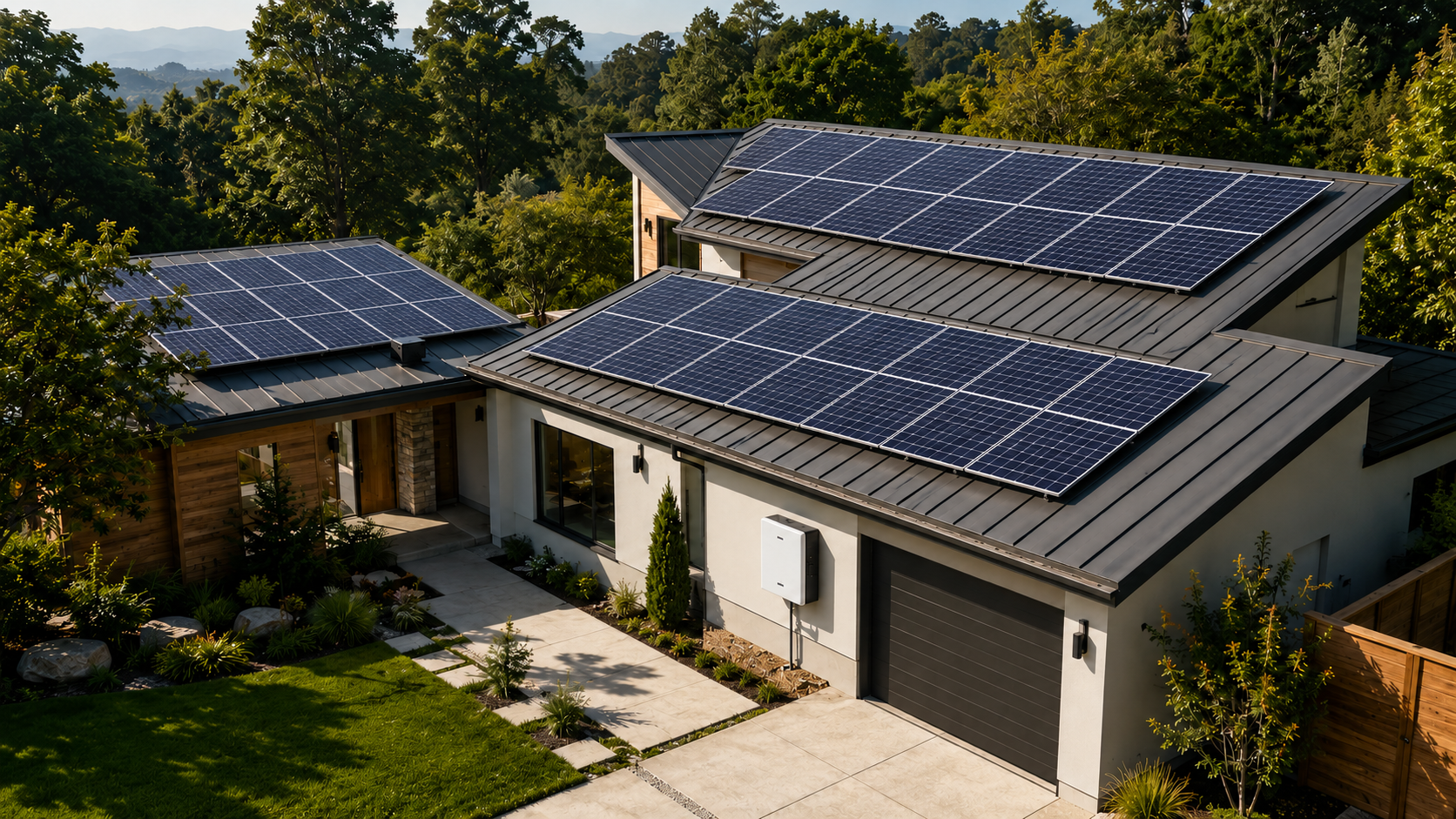 Home solar panel system with wall-mounted solar inverter
